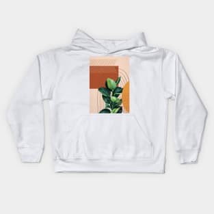 Mid Century Modern, Abstract Botanical Illustration, Ficus Art Kids Hoodie